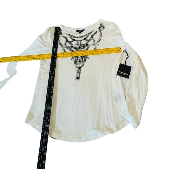 Simply Vera Vera Wang Long Sleeve Top XS White Beaded Design Rayon Spandex - Picture 10 of 11